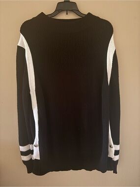 Ellos Women’s Black Sweater with White Stripe Accents and Silver Buttons